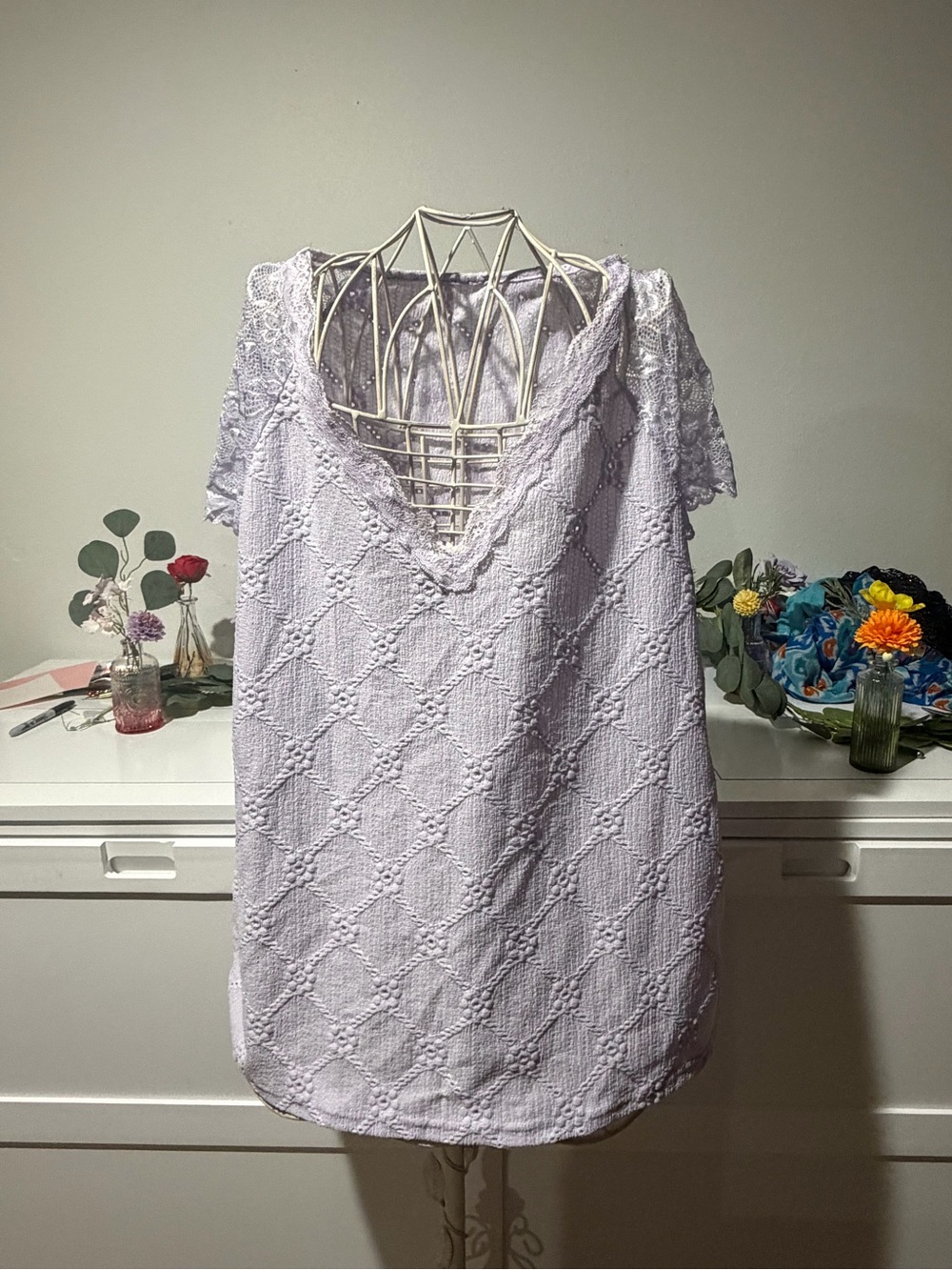 Lavender Lace V-Neck Women's Blouse